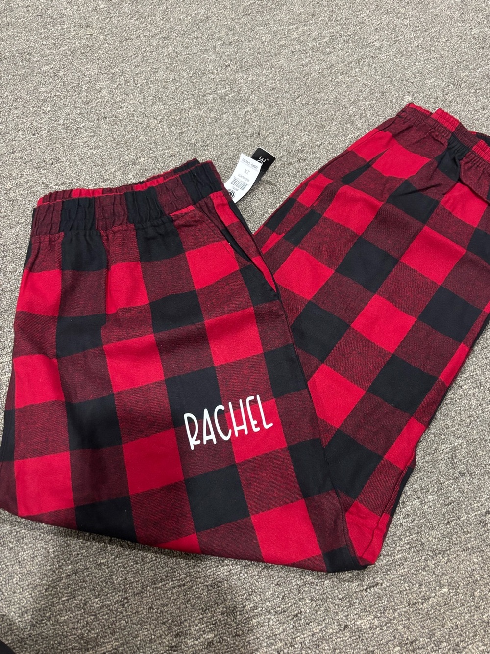 New Personalized Buffalo Check Christmas Pajama Pants Rachel 2X